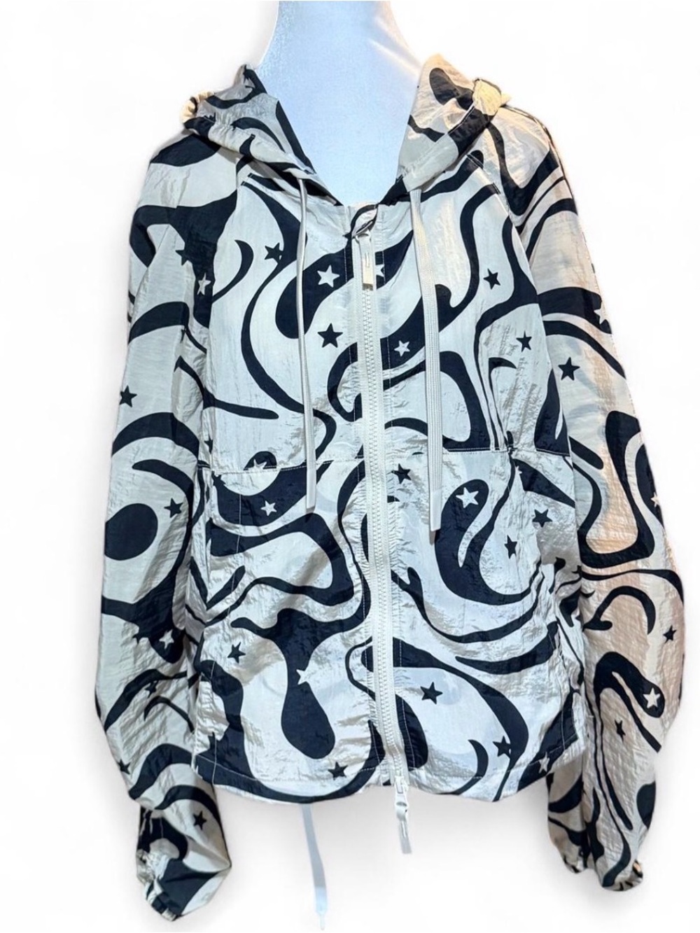JoyLab Packable Cropped Windbreaker Jacket Star Swirl Black XL